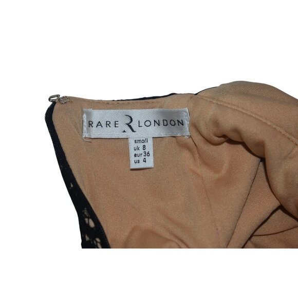 Rare London Black Stretch Lace Mini Cocktail Party Dress US 4 - Picture 4 of 7